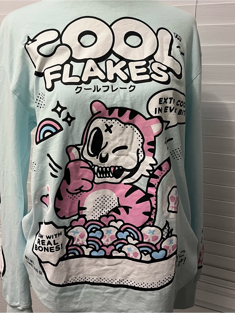 Long-Sleeve Graphic Tee - Mint with Pink Accent